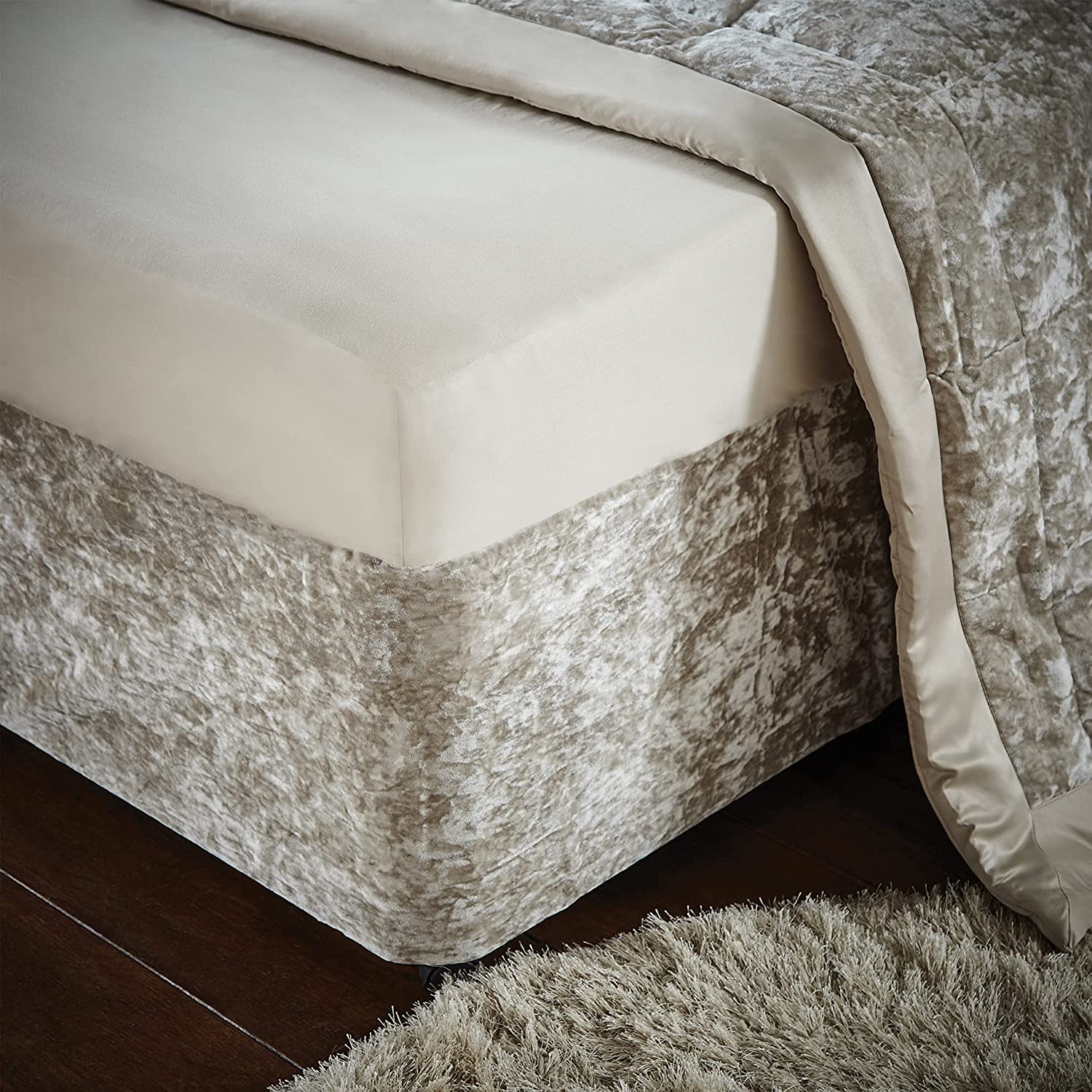 Catherine Lansfield Crushed Velvet Double Divan Base Wrap Natural - Image 4