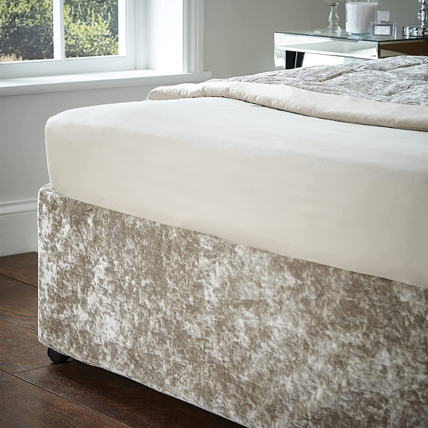 Catherine Lansfield Crushed Velvet Kingsize Divan Base Wrap Natural