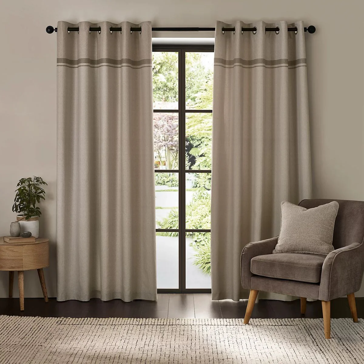 Catherine Lansfield Melville Natural Eyelet Curtains (90" x 90") - Image 3