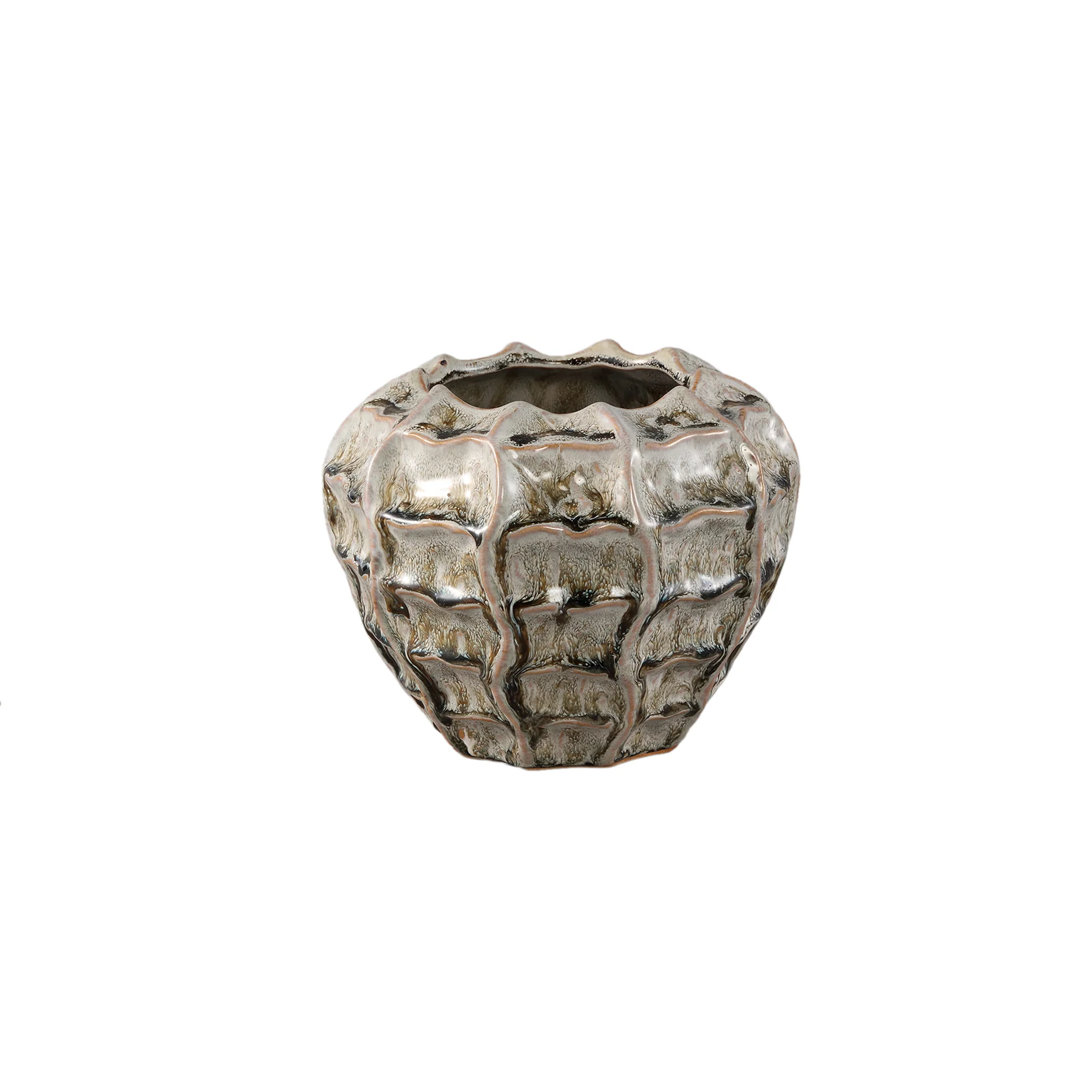 Cedric 18cm Cream Ceramic Round Wavy Pot