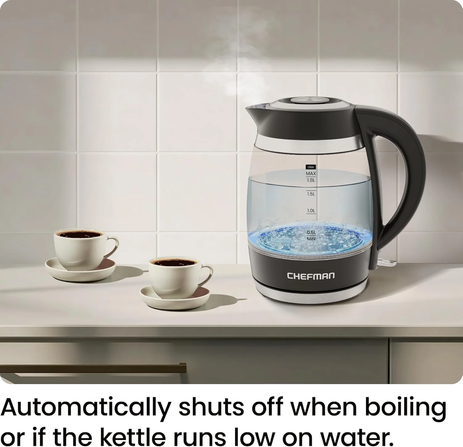 Chefman Fast-Boil 1.8L Electric Glass Kettle | RJ11-18-CTI-UK - Image 7