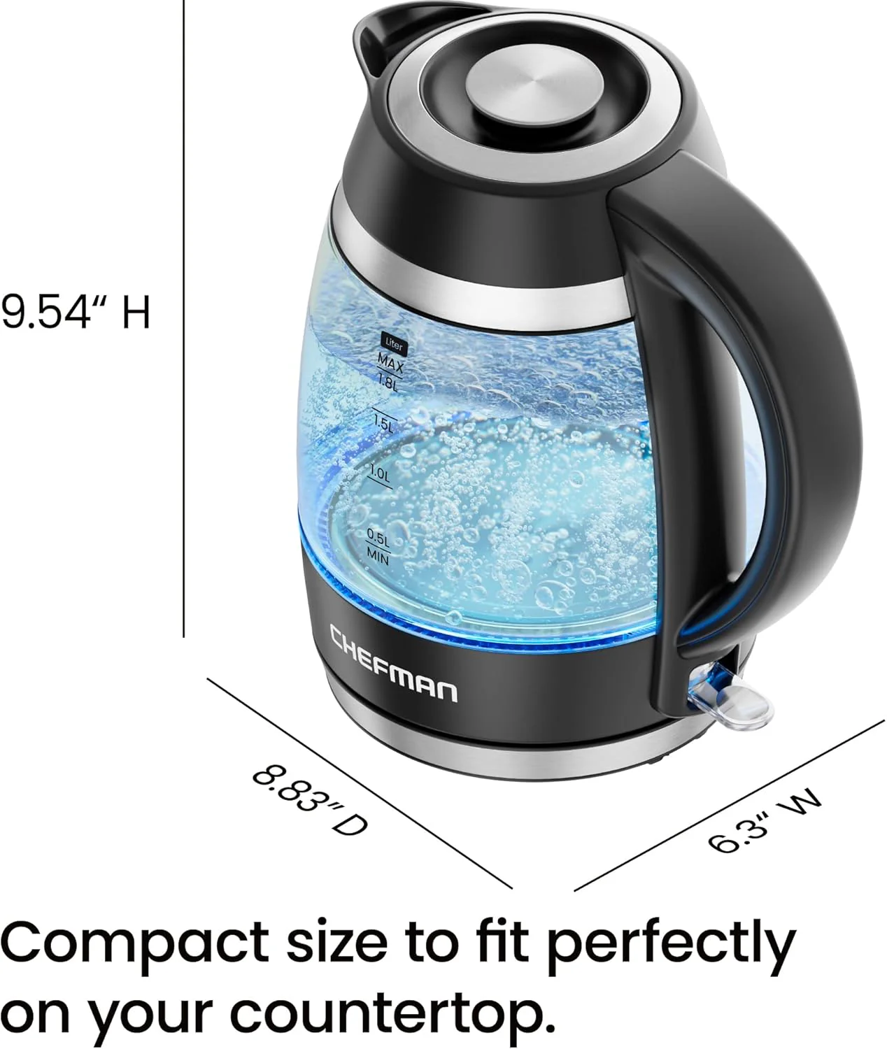 Chefman Fast-Boil 1.8L Electric Glass Kettle | RJ11-18-CTI-UK - Image 8