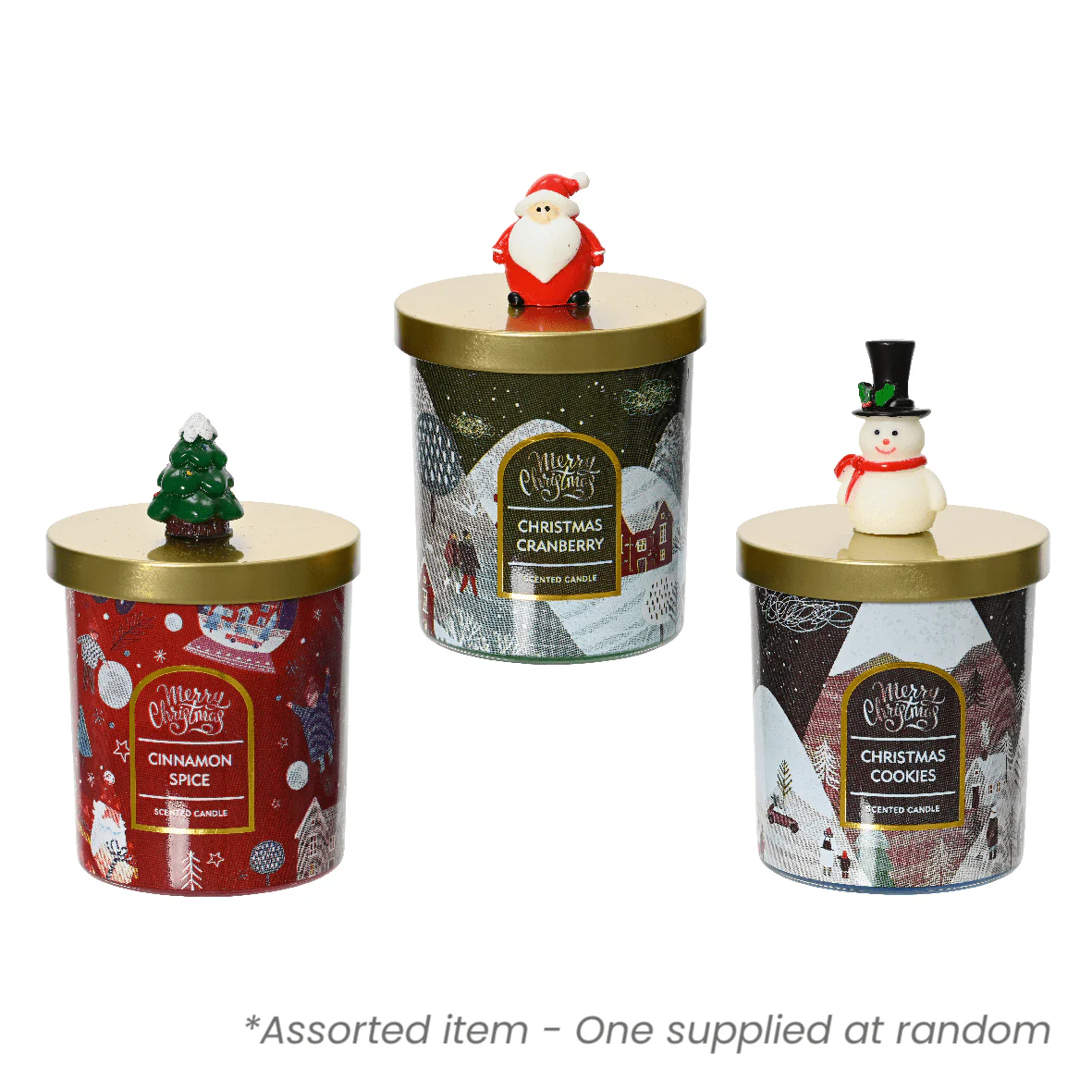 Christmas Decorated Lid Candle Assorted - One Supplied*