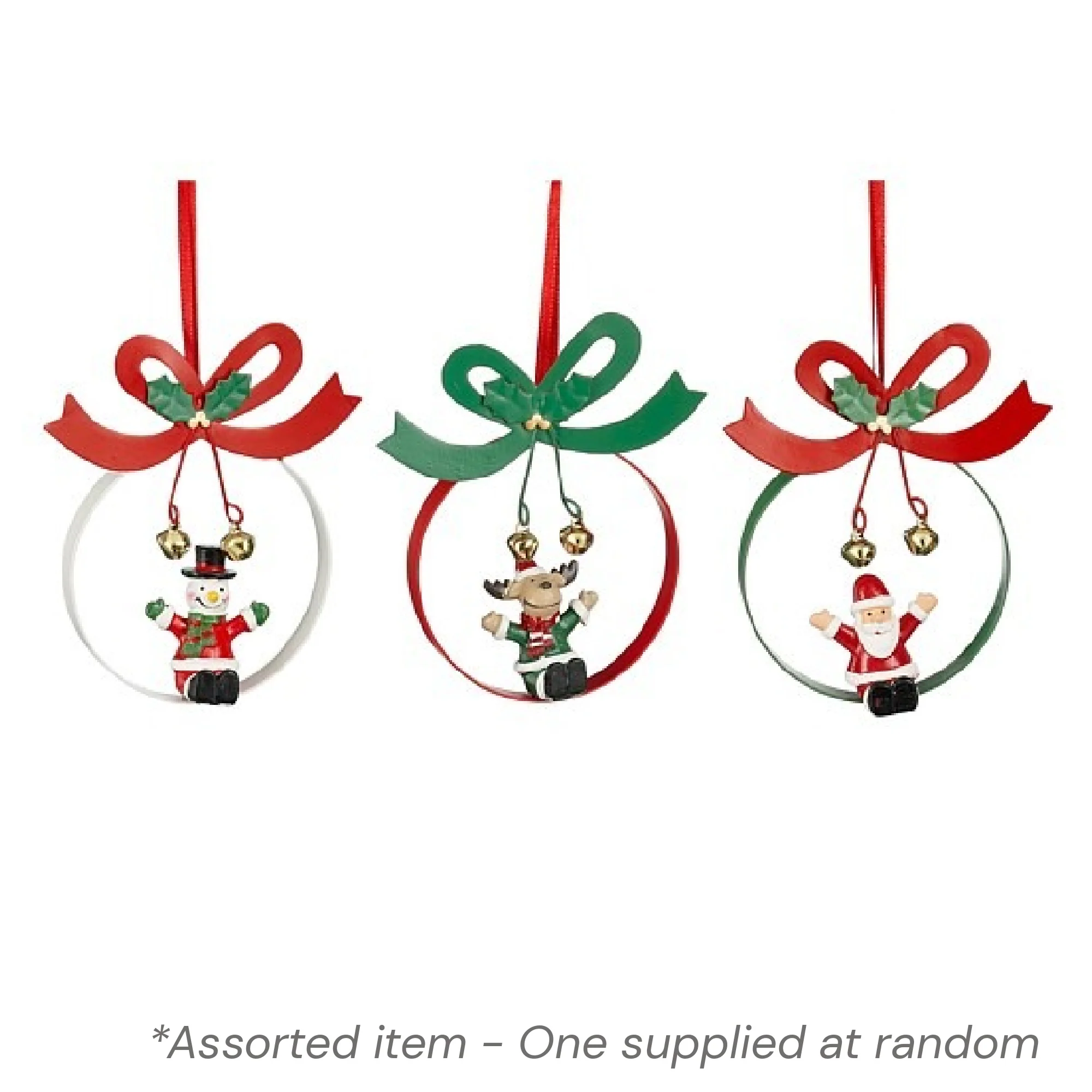 Circle with Bow Bauble 11cm Assorted - One Supplied*