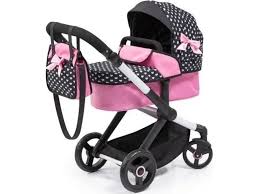 Combi Dolls Pram Xeo - Black & Pink White Stars
