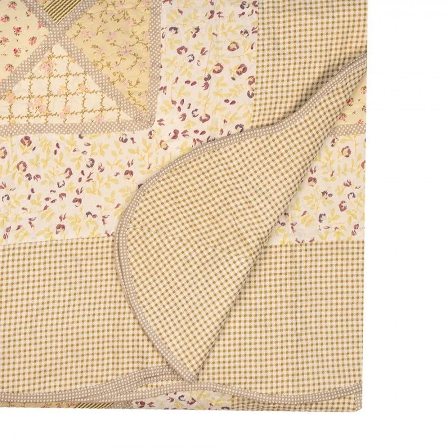Country Cottage Patchwork Bedspread & 2 Pillowcases Set Green Beige - Image 3