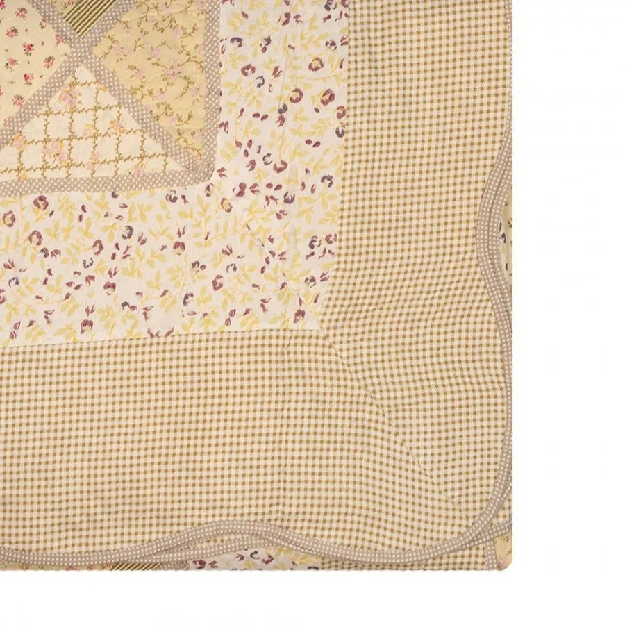 Country Cottage Patchwork Bedspread & 2 Pillowcases Set Green Beige - Image 4