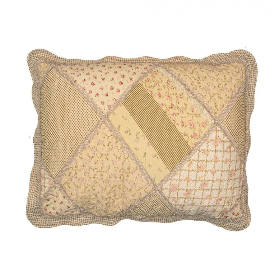 Country Cottage Patchwork Bedspread & 2 Pillowcases Set Green Beige - Image 6