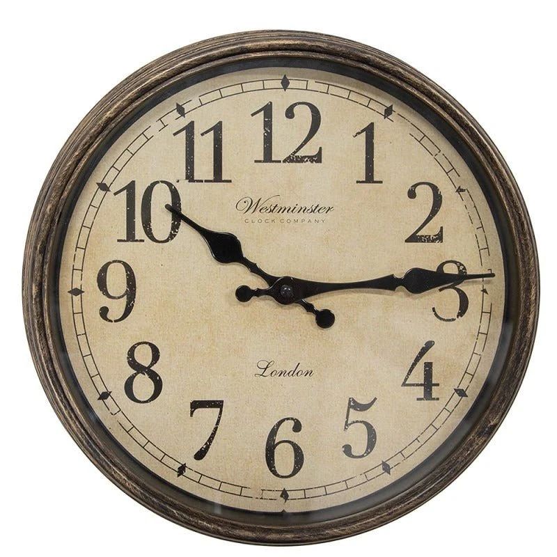 Country Style Wall Clock 30cm Brown Round