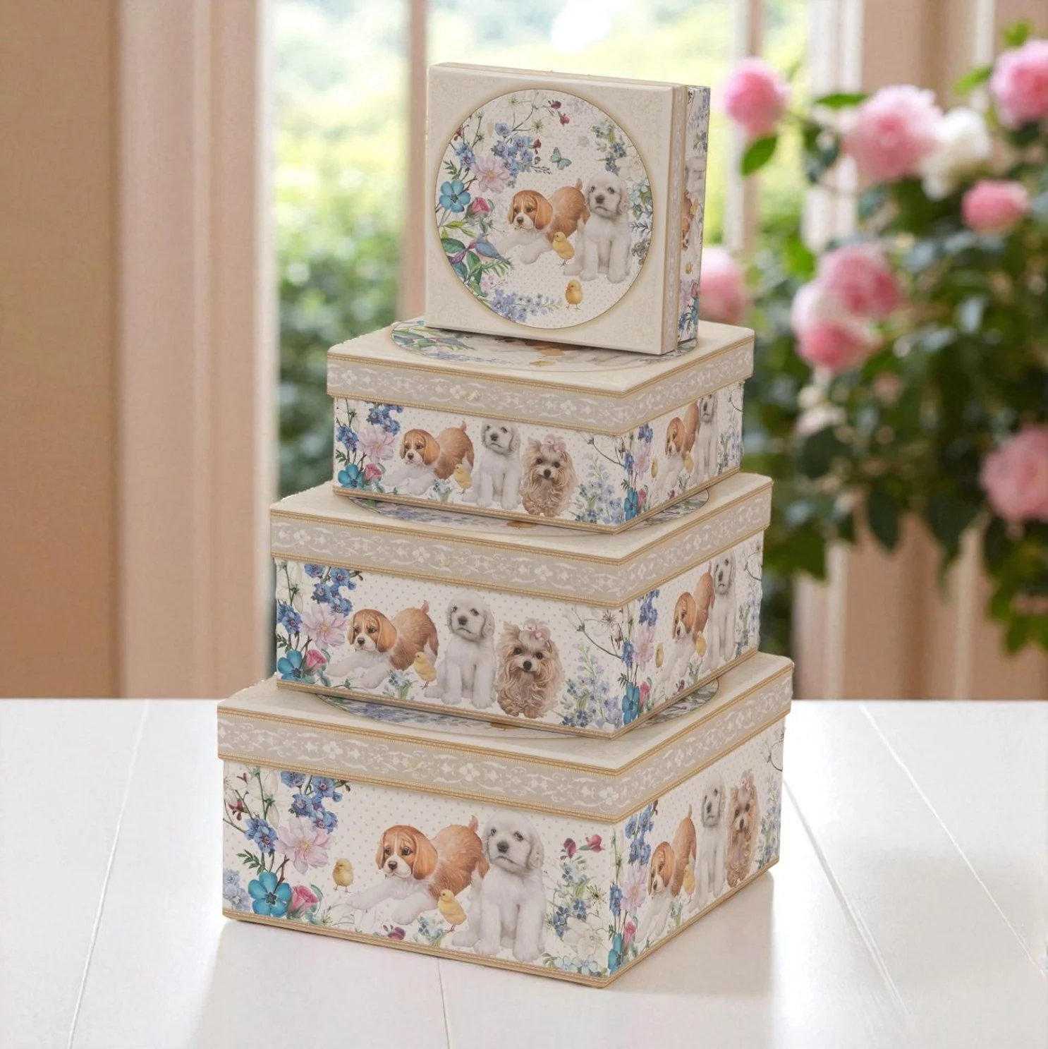 Cute Puppy Cardboard Storage Boxes – Set of 4