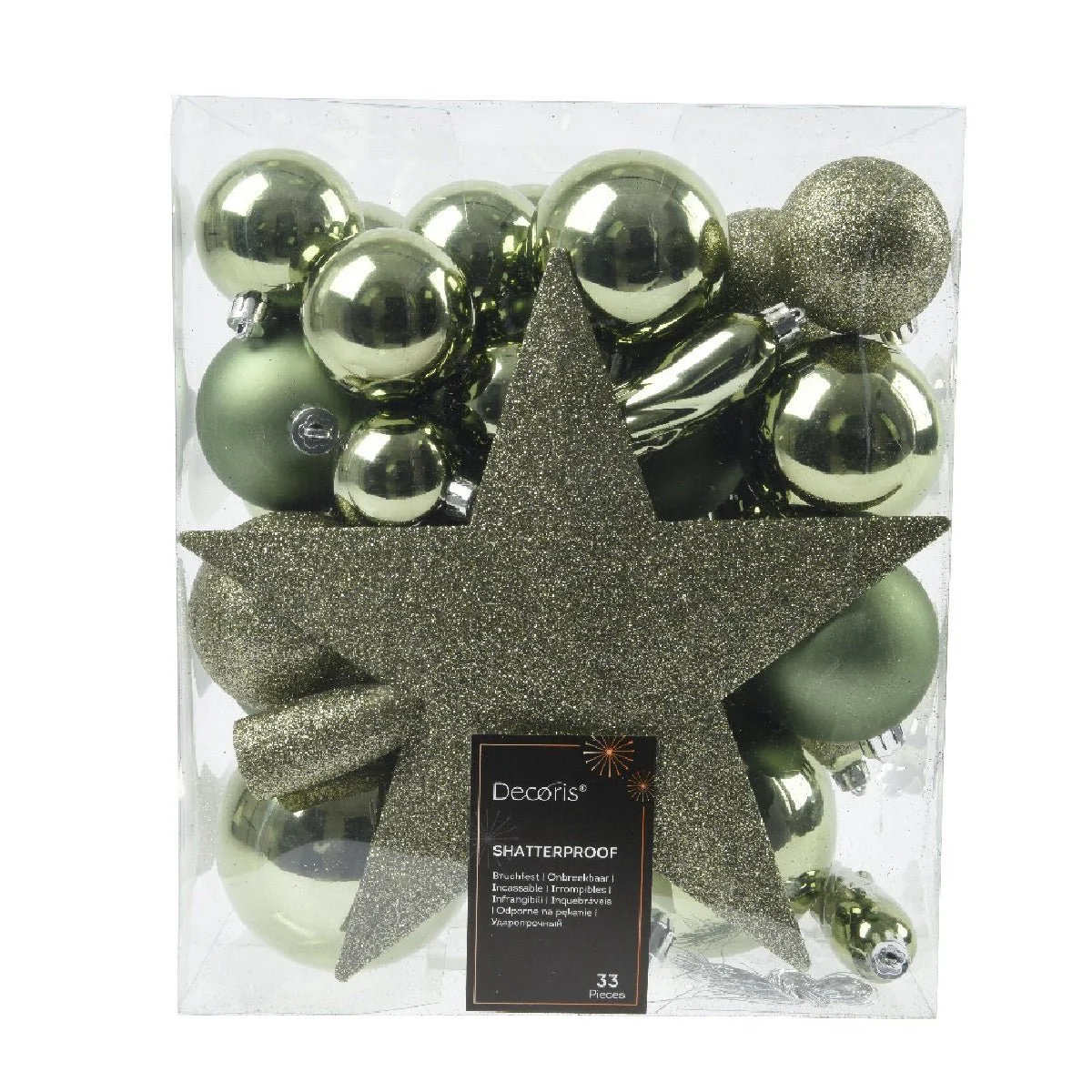 Decoris Assorted Sizes Rosemary Green Baubles 33 Pack