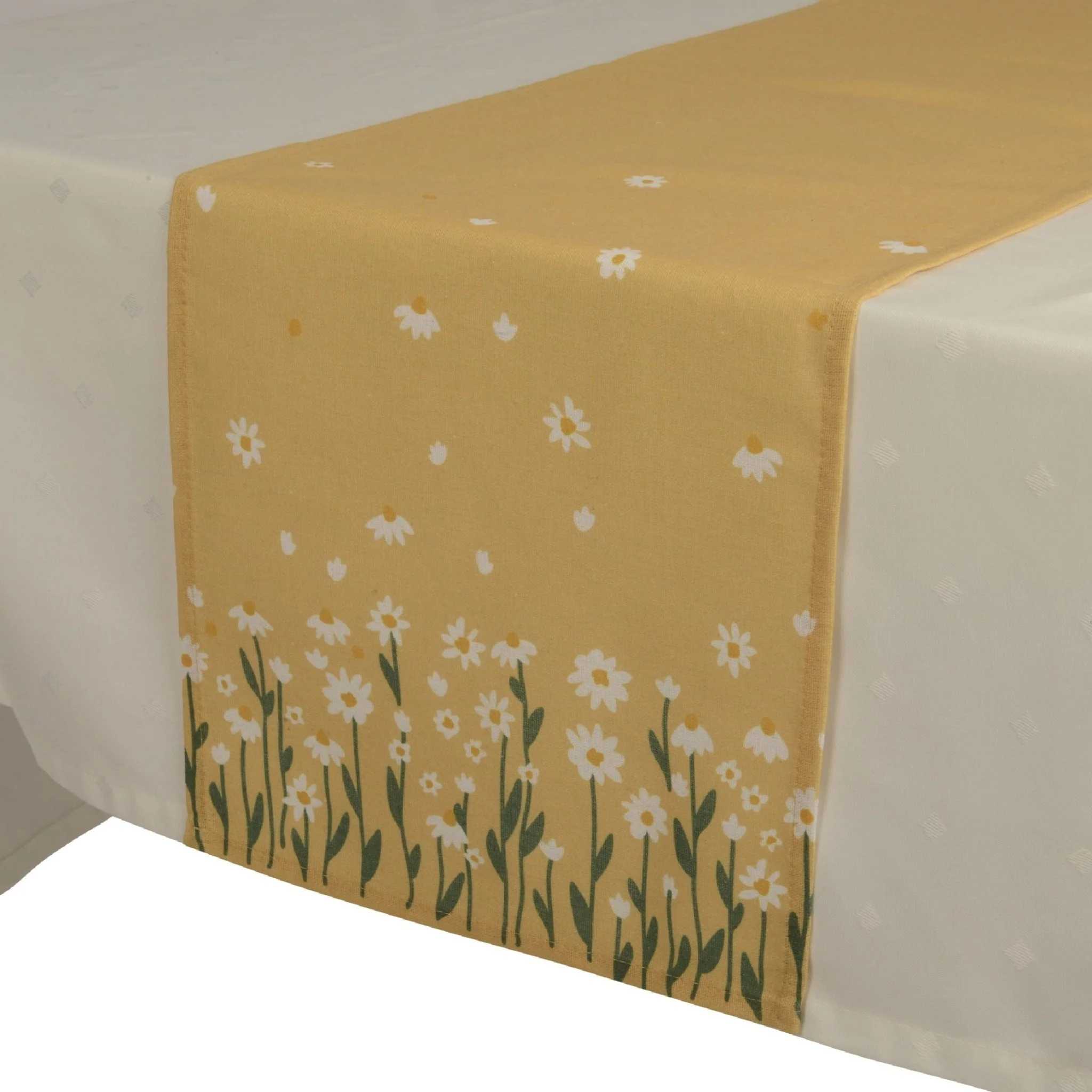 Decoris Table Runner 140x32 cm Yellow with Daisy Print