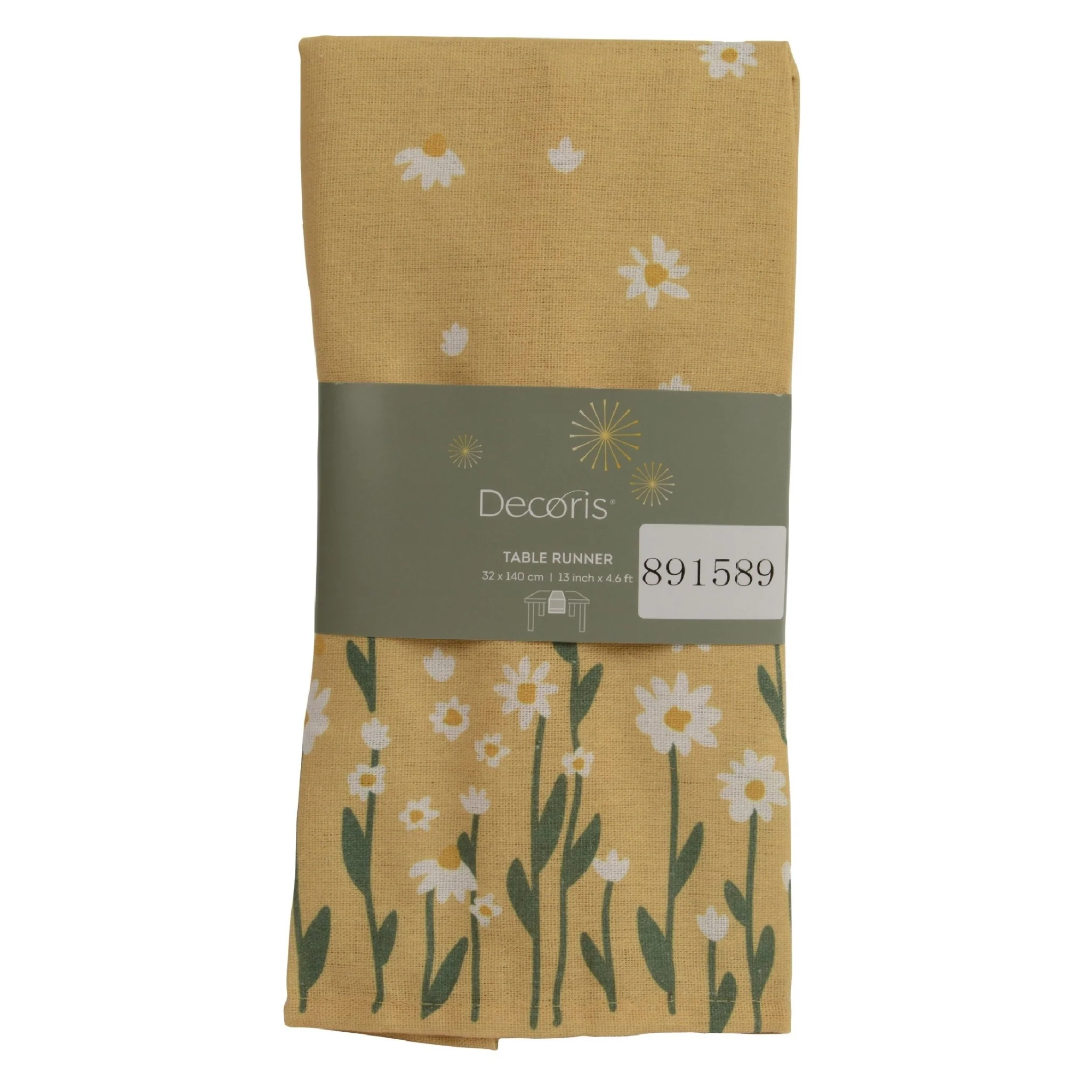 Decoris Table Runner 140x32 cm Yellow with Daisy Print - Image 2