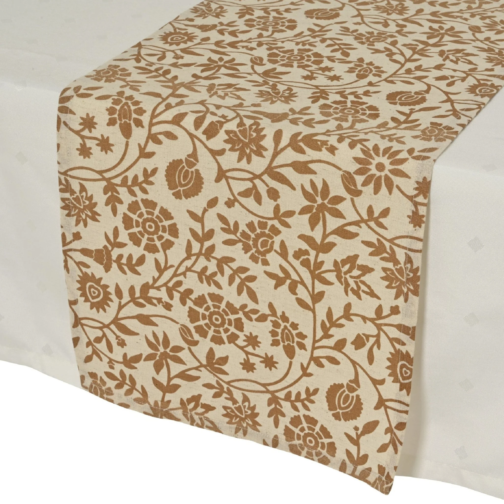 Decoris Table Runner 150x30 cm Brown With Floral Print - Image 2