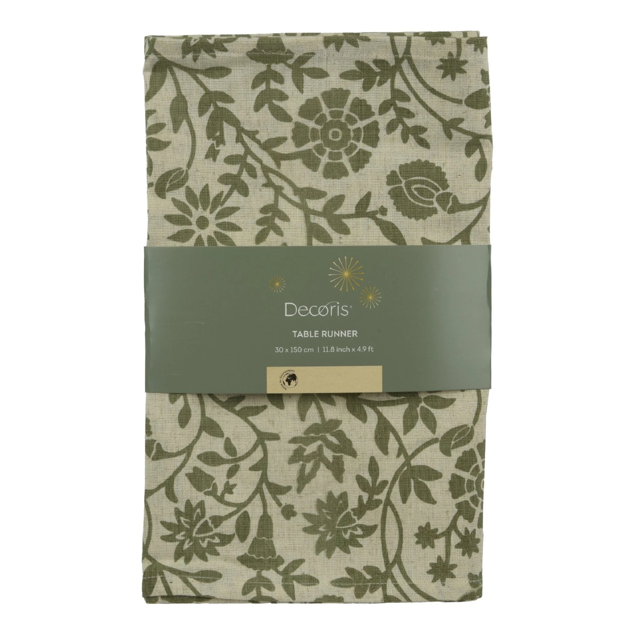 Decoris Table Runner 30x150 cm Green With Floral Print
