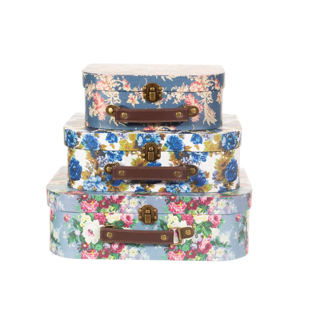 Delphine Blue Vintage Rose Mini Suitcases - Set Of 3
