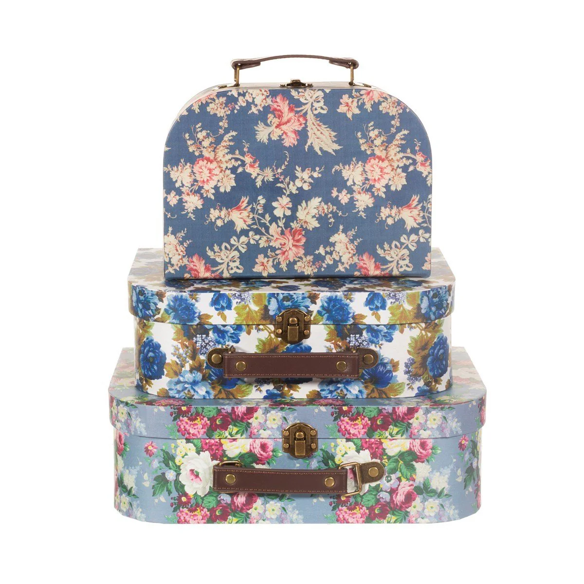Delphine Blue Vintage Rose Mini Suitcases - Set Of 3 - Image 2