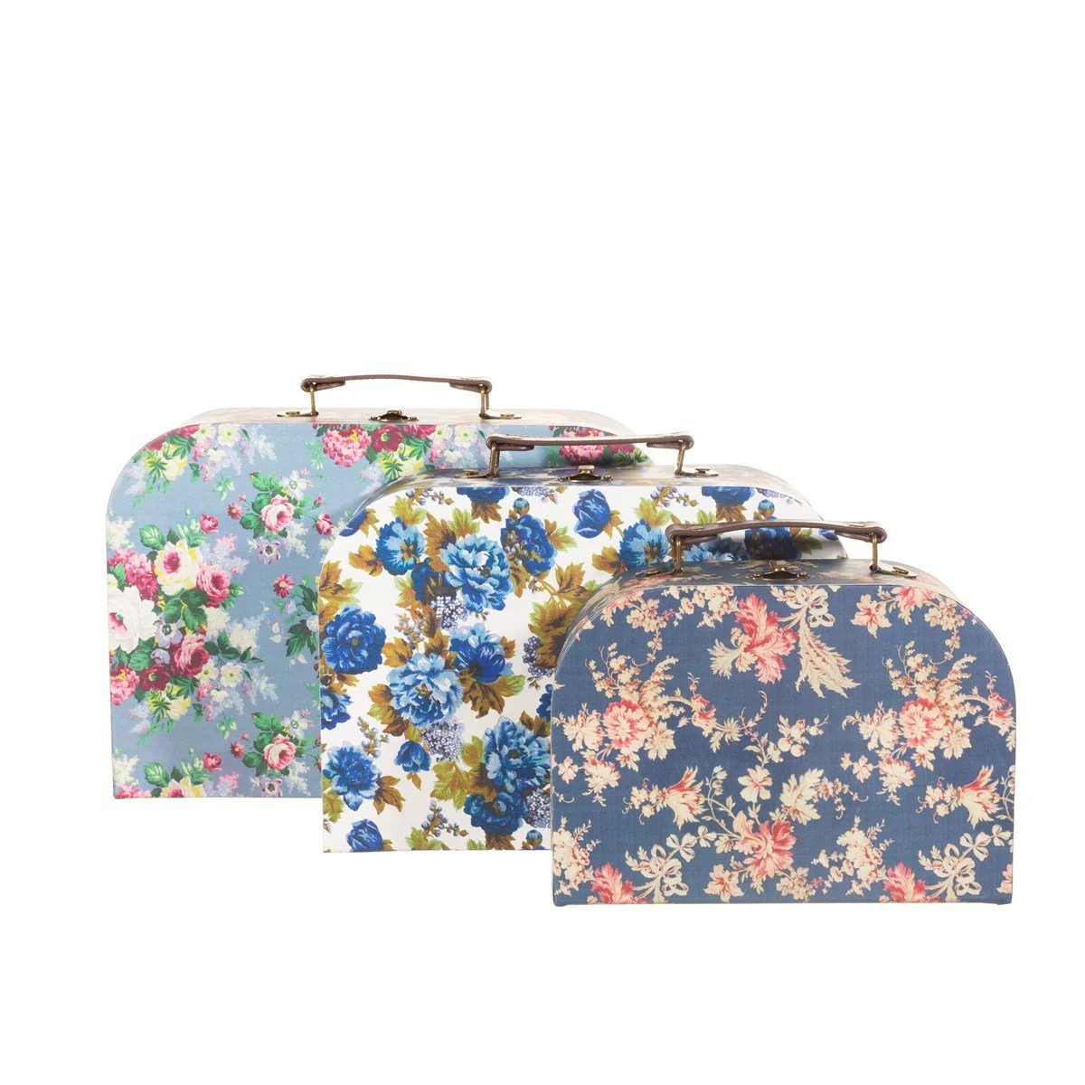 Delphine Blue Vintage Rose Mini Suitcases - Set Of 3 - Image 3