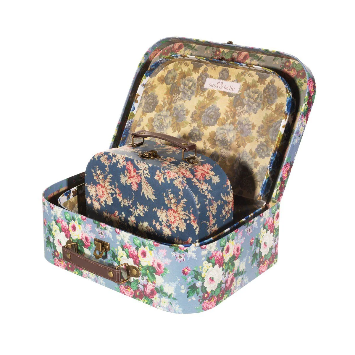 Delphine Blue Vintage Rose Mini Suitcases - Set Of 3 - Image 4