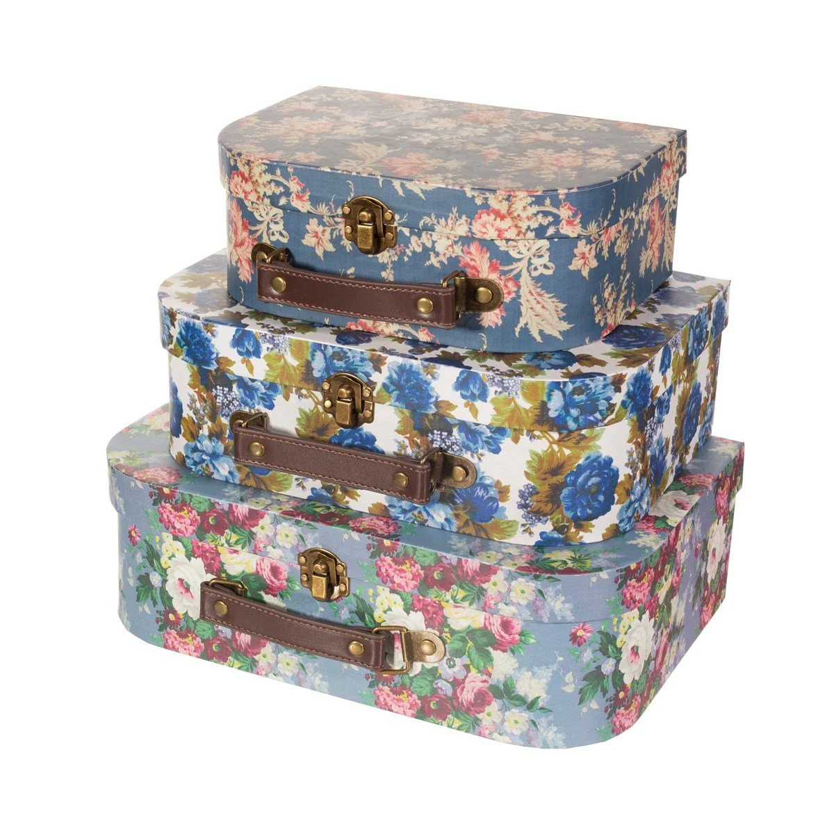Delphine Blue Vintage Rose Mini Suitcases - Set Of 3 - Image 5