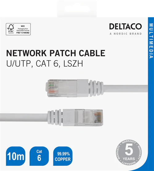 Deltaco Cat6 Network Patch Cable 10m White