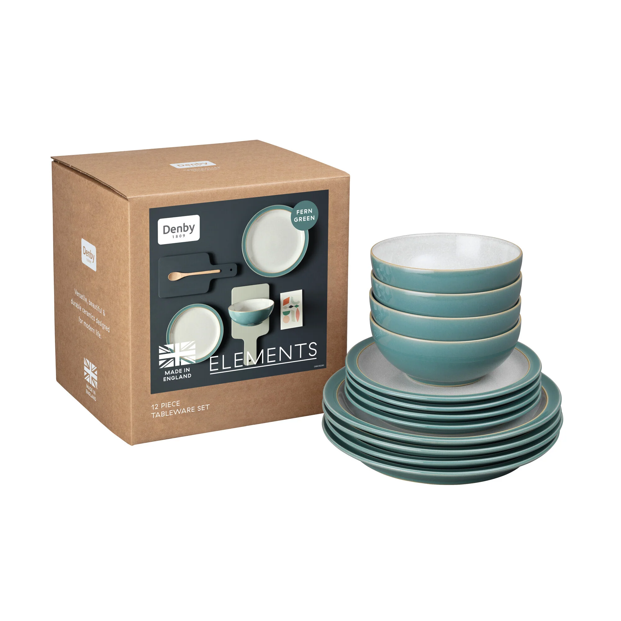 Denby Elements Fern Green 12Pc Tableware Set - Image 2