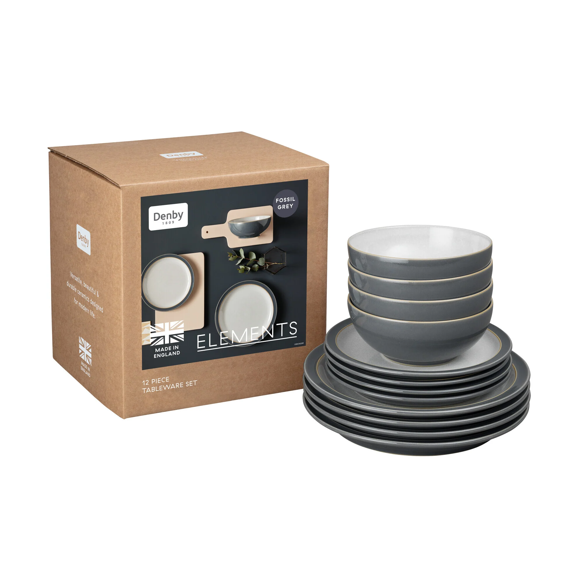 Denby Elements Fossil Grey 12 Pc Tableware Set - Image 2