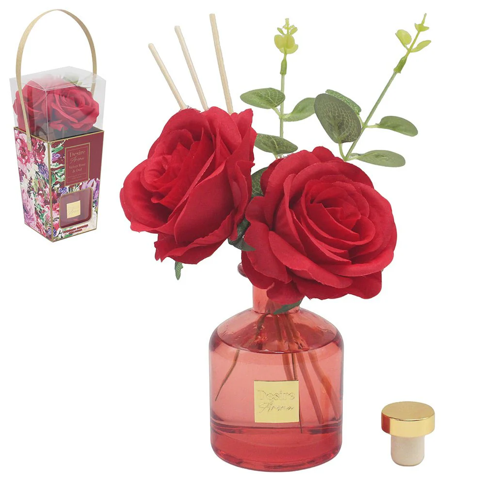 Desire Aroma Velvet Rose & Oud Reed Diffuser with Flowers – 200ml