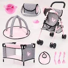 Dolls Buggy Set Grey & Pink