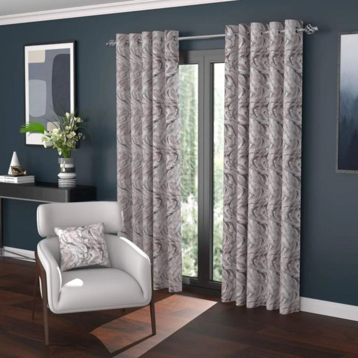 EA Designs Faro Blossom Polar Fleece Lined Eyelet Curtains (90" x 90") - Image 2