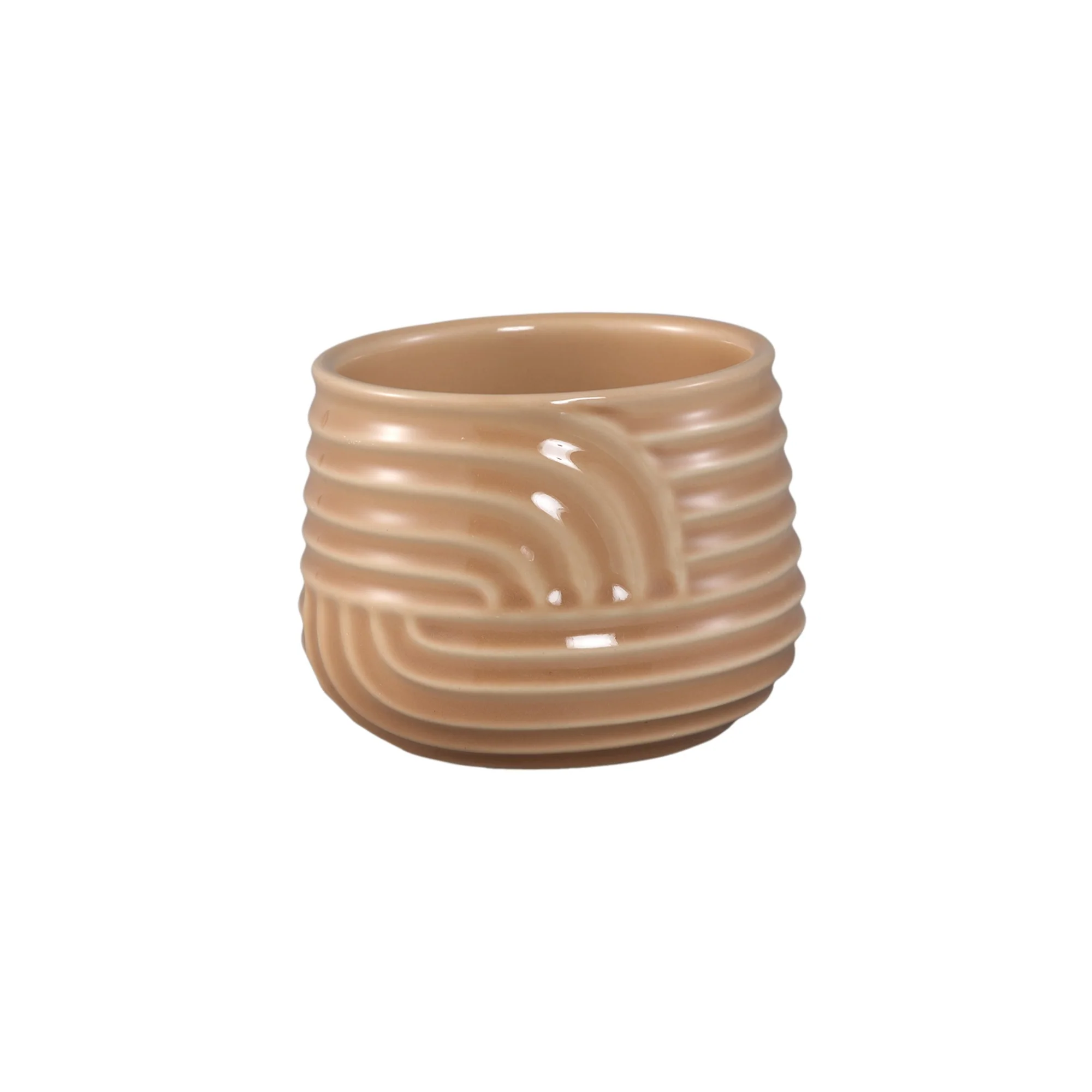 Ensar Cream Ceramic Pot Art Wave Pattern Round 12 x 12 x 9cm