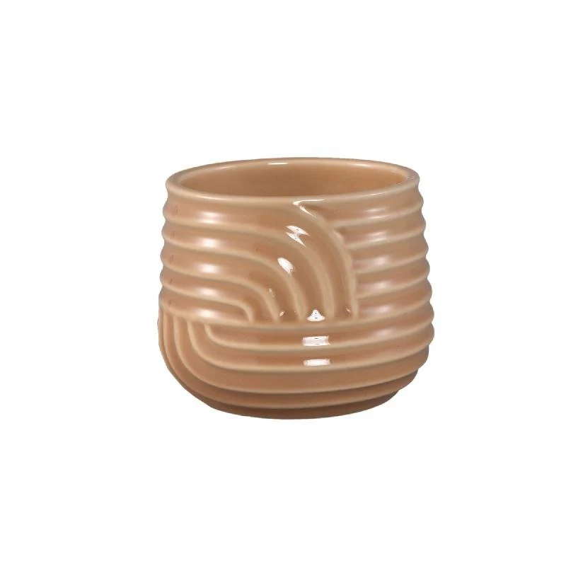 Ensar Cream Ceramic Pot Art Wave Pattern Round 14 x 14 x 11cm