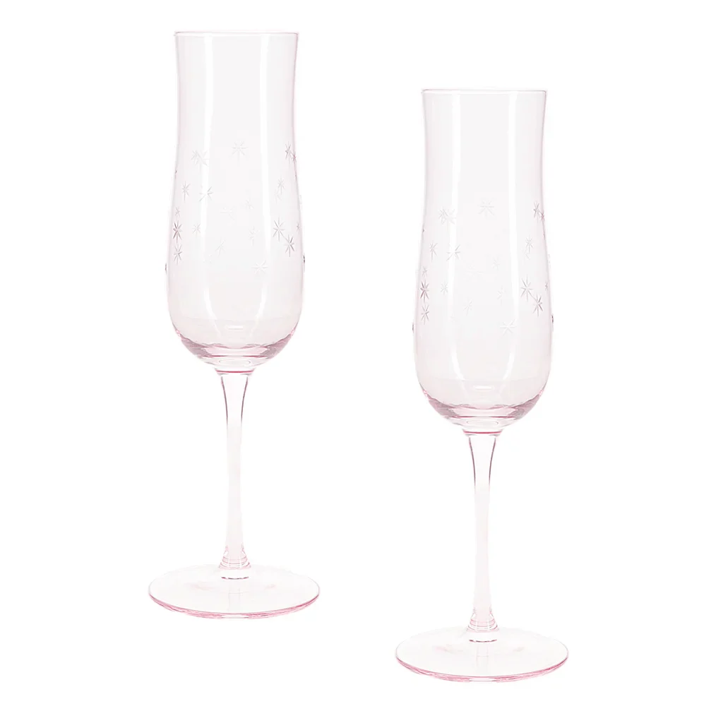 Etched Star Champagne Glasses 200ml (Set of 2) – Pink Tint - Image 4