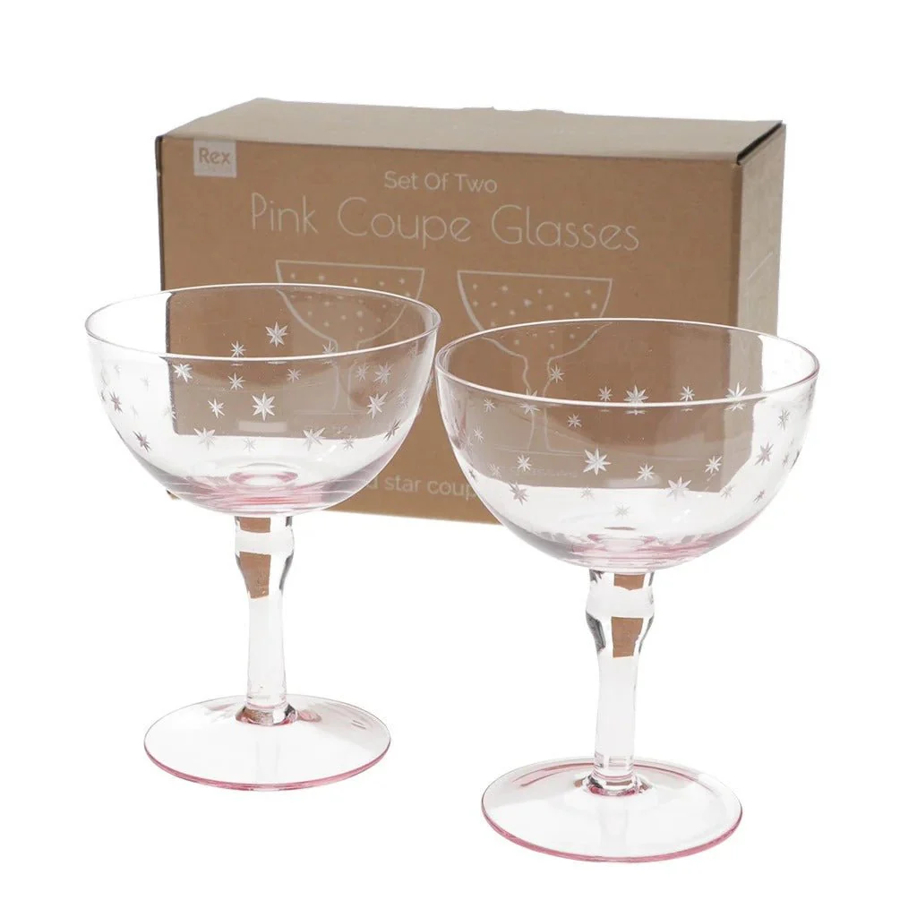 Etched Star Coupe Cocktail Glasses 200ml (Set of 2) – Pink Tint