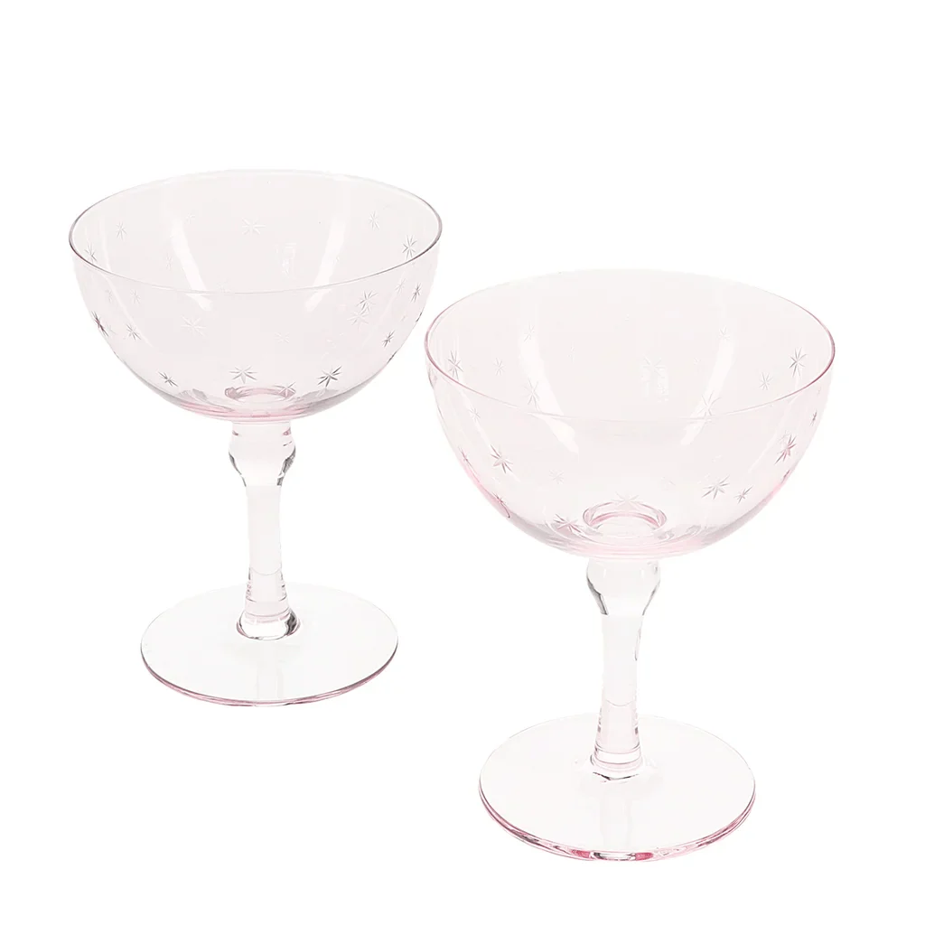 Etched Star Coupe Cocktail Glasses 200ml (Set of 2) – Pink Tint - Image 5