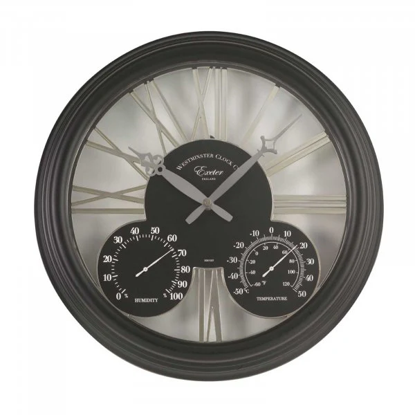 Exeter Wall Clock & Thermometer 15in - Black - Image 2