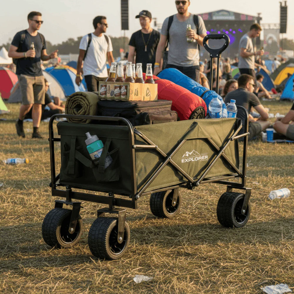 Explorer Foldable Handy Cart – Green – Extra Wide Wheels – 100KG Load - Image 2