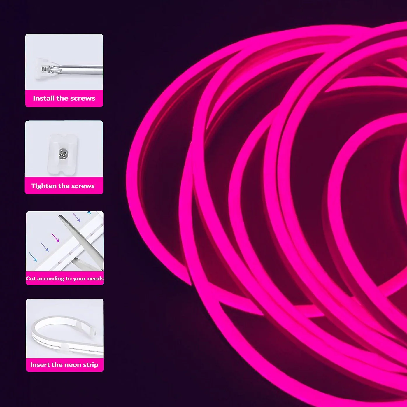 ExtraStar Neon 120 LED Strip 5m Cable with Power Adapter IP65 – Pink Light - Image 3