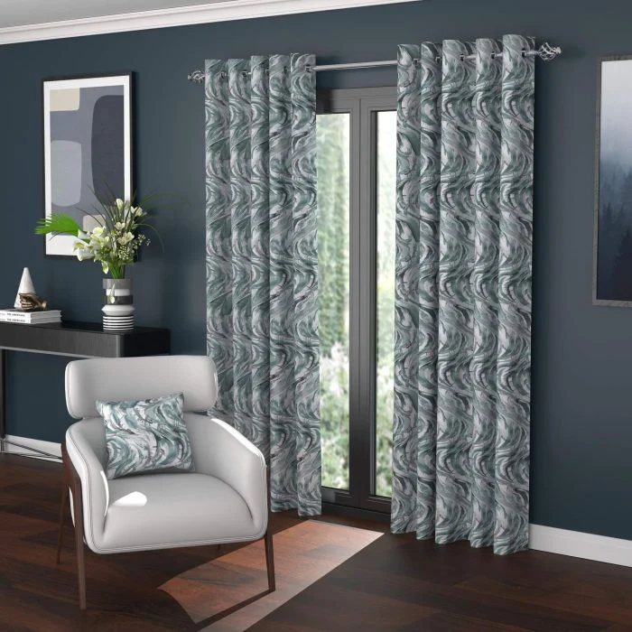 Faro Mint Polar Fleece Lined Eyelet Curtains – 90 × 90 (229 × 229 cm)