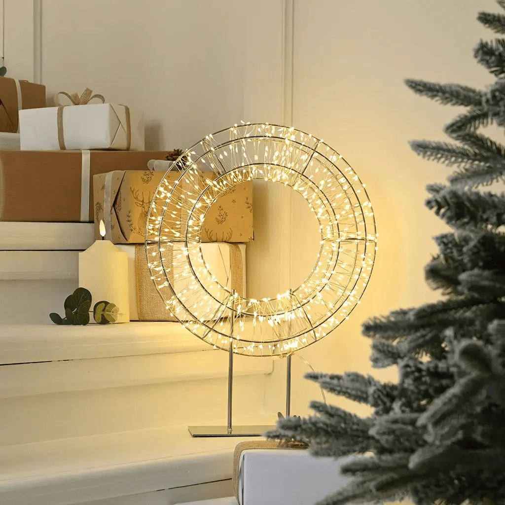 Festive Dewdrop Wreath On Stand - 45cm
