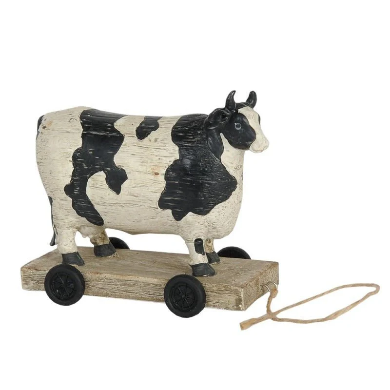 Figurine Cow on Wheels 14 x 7 x 12cm White Polyresin