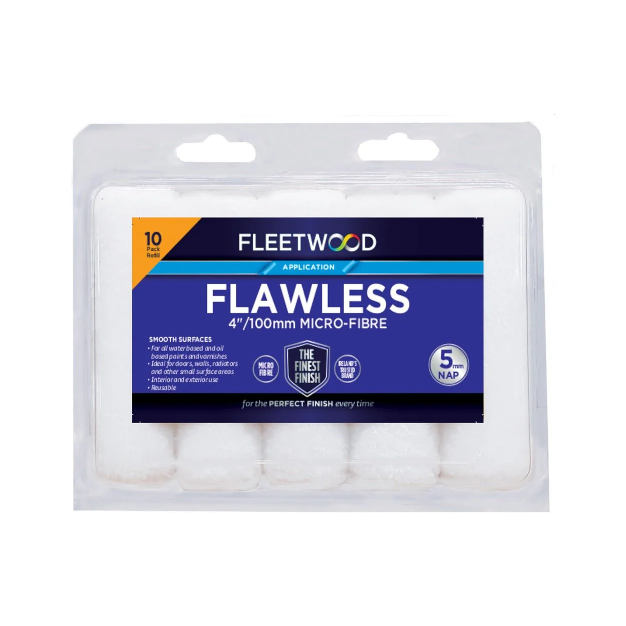 Fleetwood 4" Flawless MicroFibre 10 Pack Roller Sleeves 5mm
