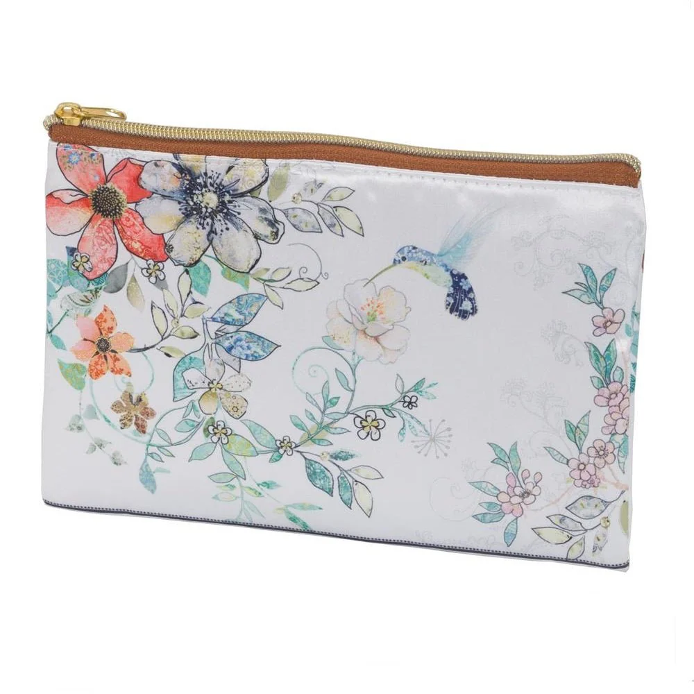 Flora & Hummingbird Design Flat Cosmetic Bag
