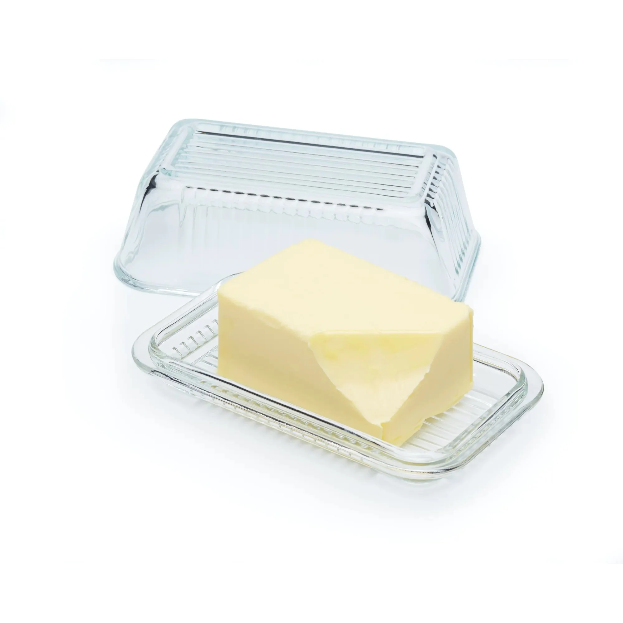 Glass Embossed Vintage Style Covered Butter Dish - Image 2