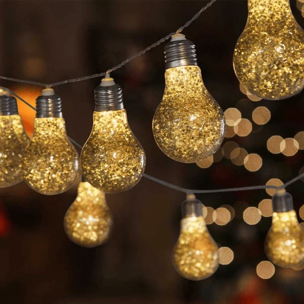GlitterBulb Battery Operated String Lights, Gold - Set of 10
