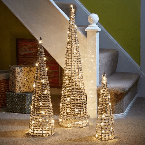 GlitterTwist Gold Tree - Set of 3 - Battery Operated