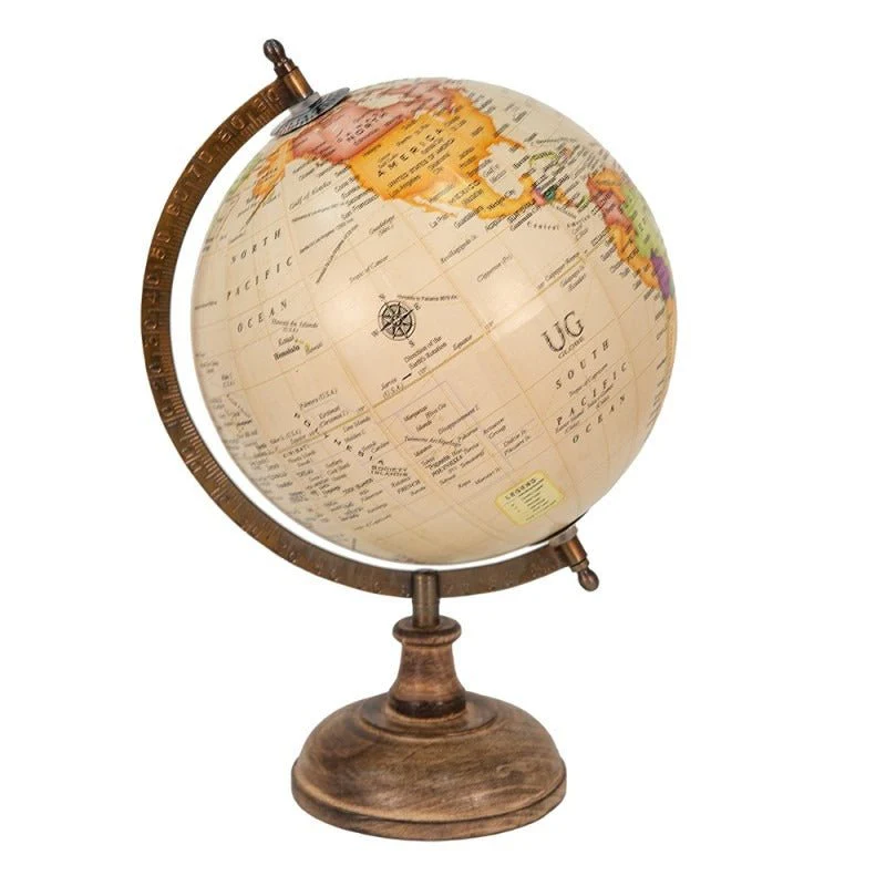 Globe 22 x 37cm Beige Brown Wood Round Globus - Image 2