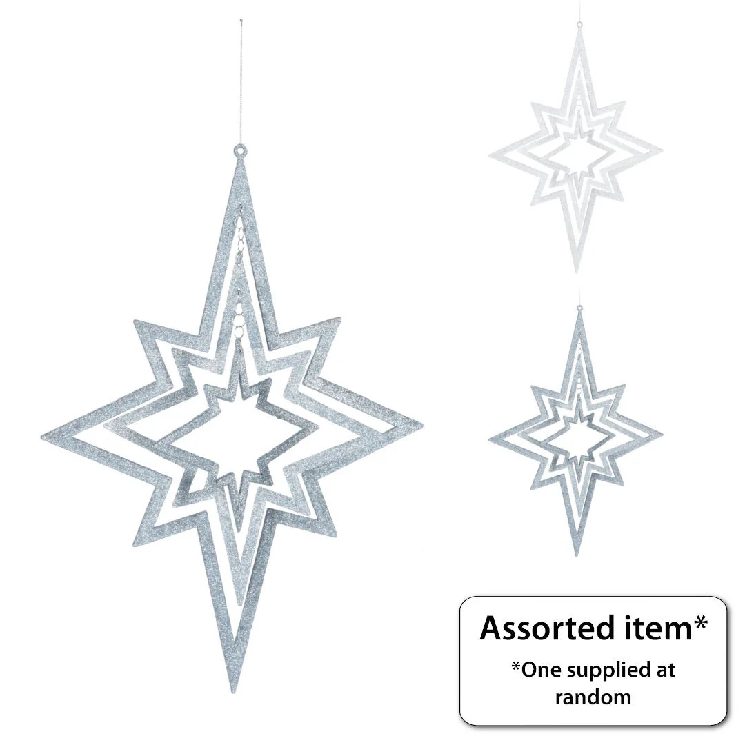 Hanging 3D Glitter Star Decoration 48cm