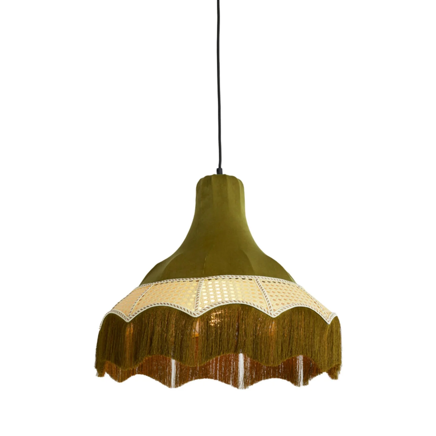 Hanging Pendant 50 x 44.5cm MIZIA Velvet Green & Webbing Natural - Image 2