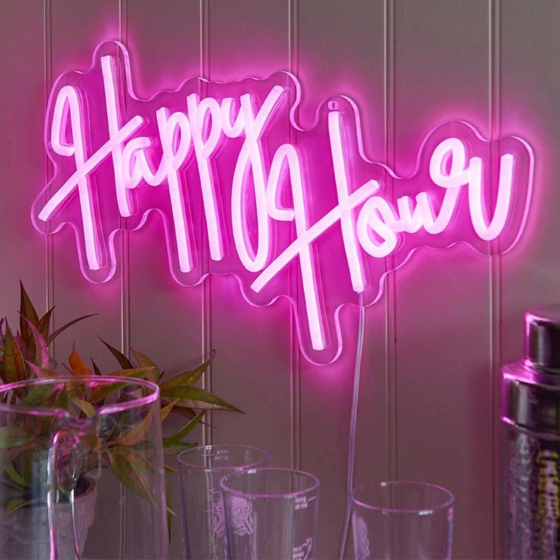 Happy Hour Neon Sign – USB LED Wall Light (40cm)